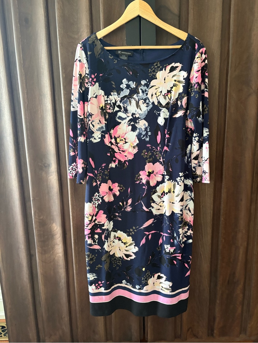 INC International Concepts Navy Floral Midi Dress with Pink & Cream Bloom